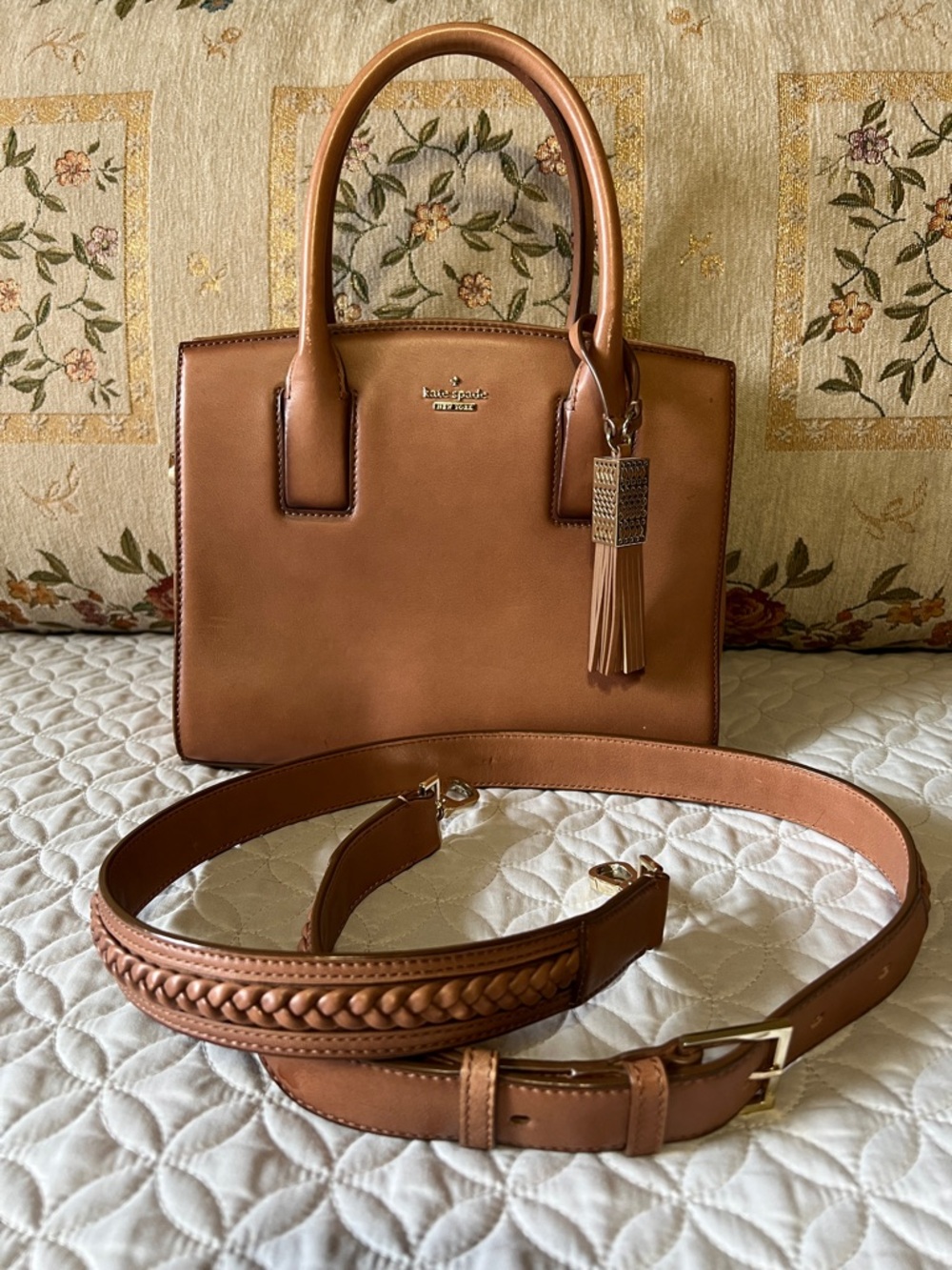 kate spade Tan Leather Satchel with Detachable Strap
